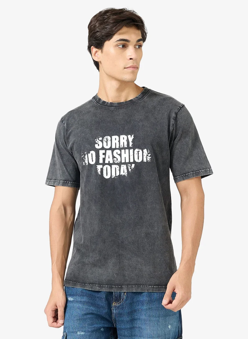 Seventy Five Acid Wash Graphic Print Regular Fit T-Shirt